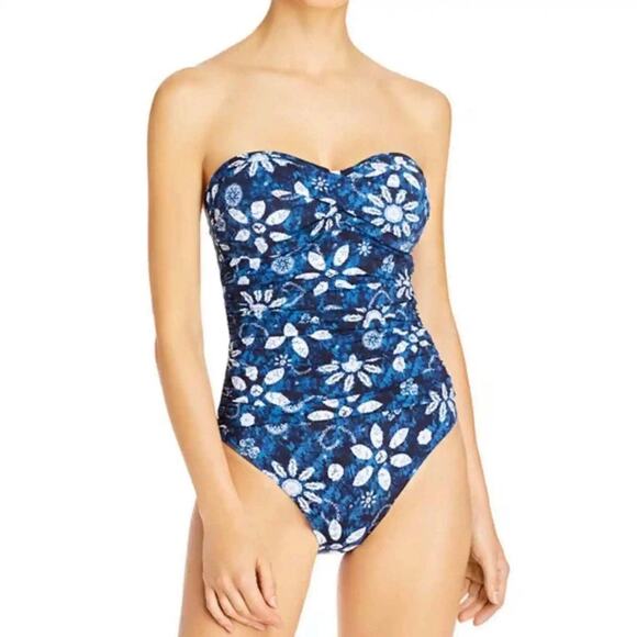 Bleu Rod Beattie NWT Blue White Tropical Floral Sweetheart One Piece Swim Suit 6 - Picture 12 of 12